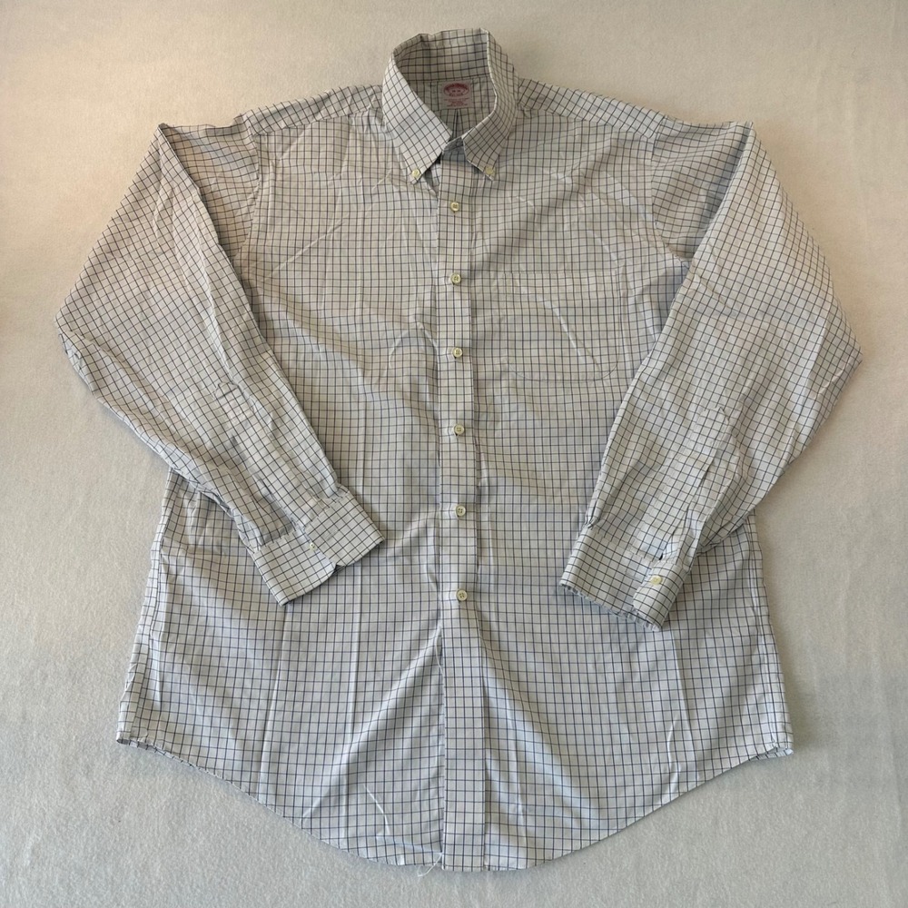 Brooks Brothers Mens 16-35 Traditional Fit Non-Iron Cotton Shirt Blue Check